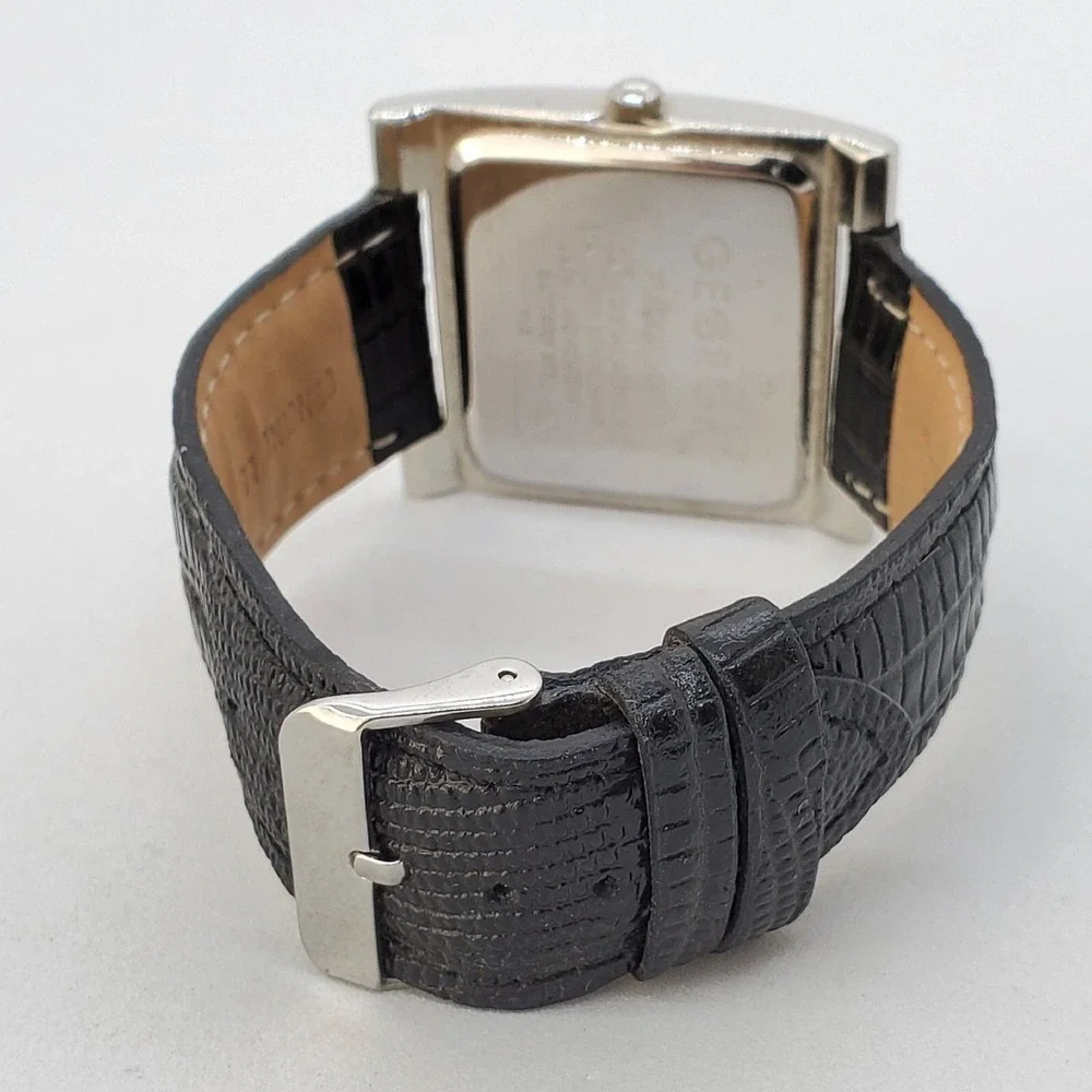 GEGRGE 38MM Women's Watch Crystal Bezel Black Leather Band Straps New Battery‎